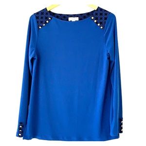 Susan Graver liquid knit top in royal blue